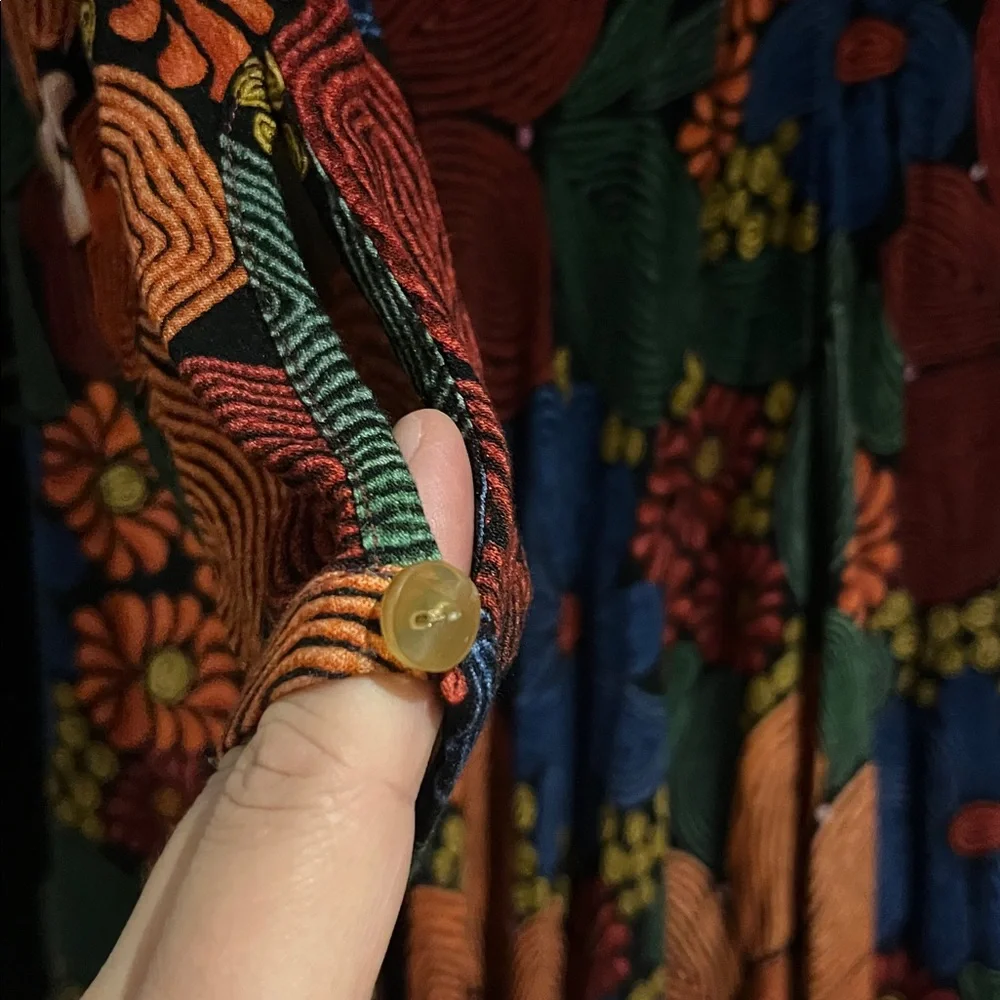 Farm Rio Black Stitched Flowers V Neck Maxi Dress from Anthropologie- Size Large - Picture 13 of 16